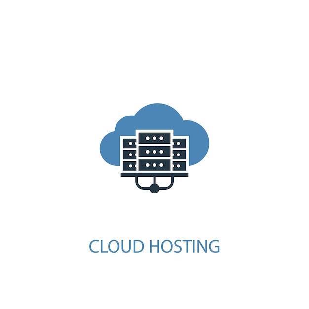 Concetto di cloud hosting 2 icona colorata. Illustrazione semplice dell'elemento blu. disegno di simbolo di concetto di cloud hosting. Può essere utilizzato per UI/UX mobile e web
