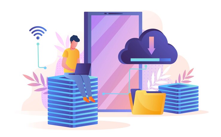 Vettore concetto di cloud hosting