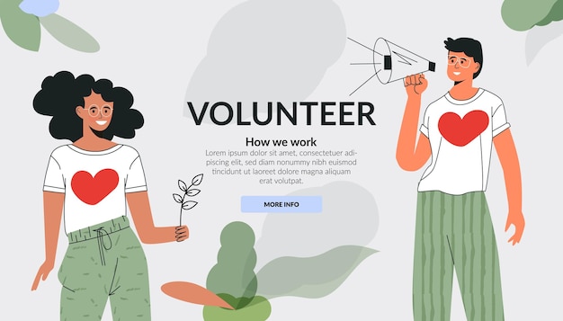 Concetto di comunità di volontariato Cura per l'ambiente mente verde amante dell'ecologia Persone diverse attive che svolgono attività di beneficenza sociale Illustrazione vettoriale piatta Modello per sito Web