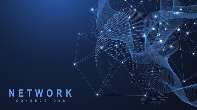 Concetto di connessione di rete globale Visualizzazione di big data Comunicazione di rete sociale nelle reti informatiche globali Tecnologia Internet Business Science Illustrazione vettoriale
