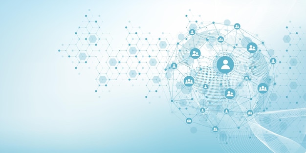 Concetto di connessione di rete globale Visualizzazione di grandi dati Comunicazione di rete sociale