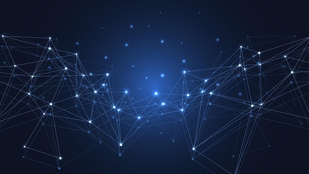 Concetto di connessione di rete globale. Visualizzazione di grandi dati. Comunicazione di social network nelle reti informatiche globali. Tecnologia Internet. Attività commerciale. Scienza. Illustrazione vettoriale.
