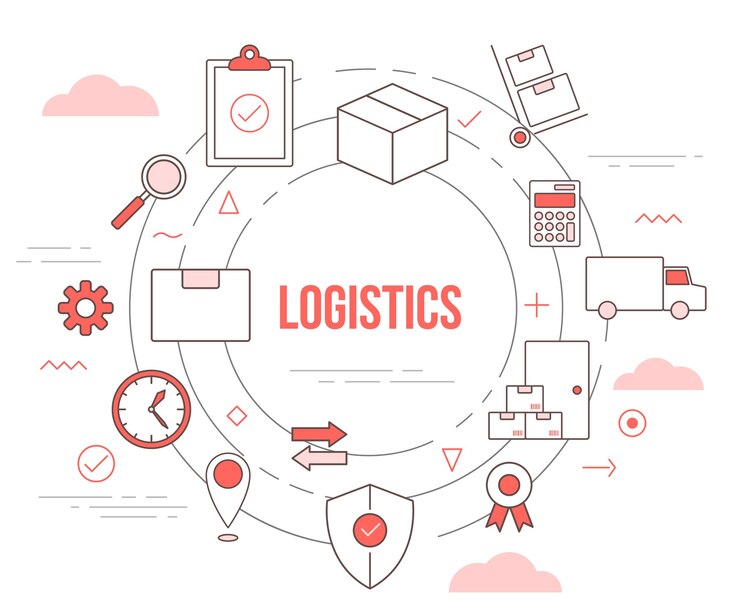 Concetto di consegna logistica con modello di illustrazione set con stile moderno di colore arancione