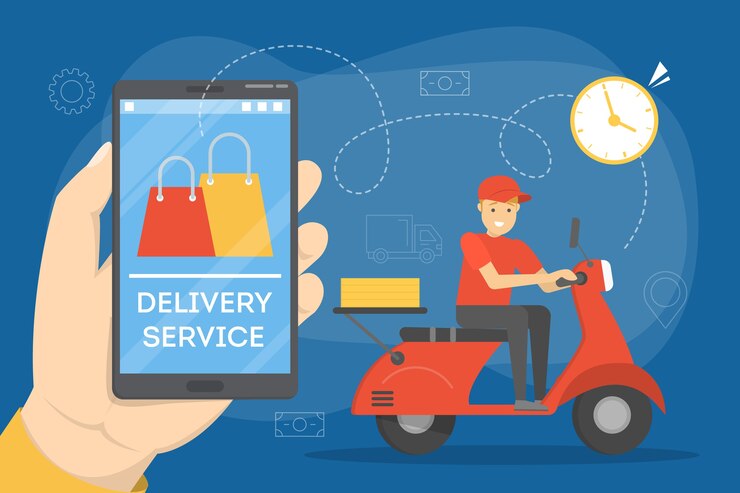 Vettore concetto di consegna online. ordine di cibo in internet