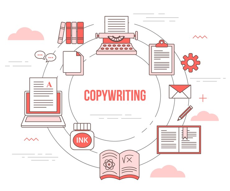 Concetto di copywriting con banner modello impostato con stile moderno di colore arancione