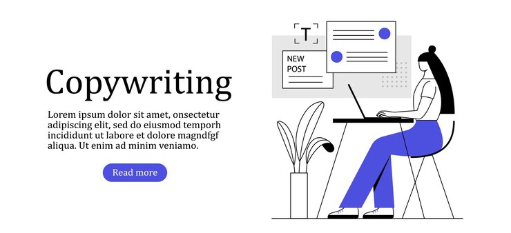 Vettore concetto di copywriting con carattere illustrazione vettoriale piatta nera e blu