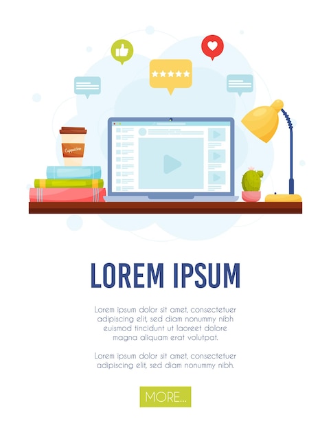 Concetto di corsi online Area di lavoro domestica Illustrazione vettoriale dell'istruzione remota