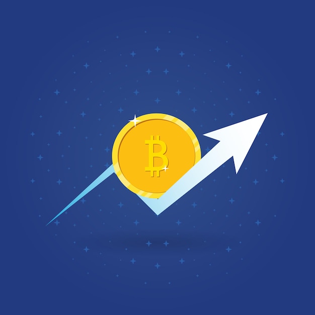 Concetto di crescita Bitcoin Btc con simbolo freccia su sullo sfondo dello spazio Illustrazione vettoriale