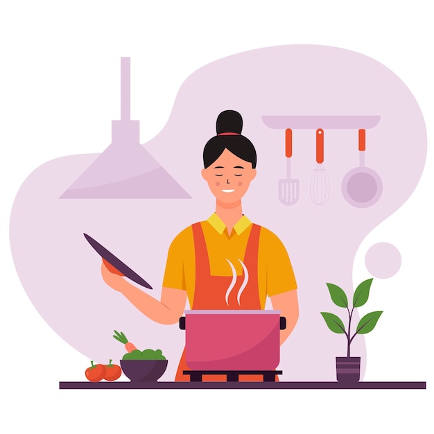 Concetto di design dell'illustrazione della cucina della madre