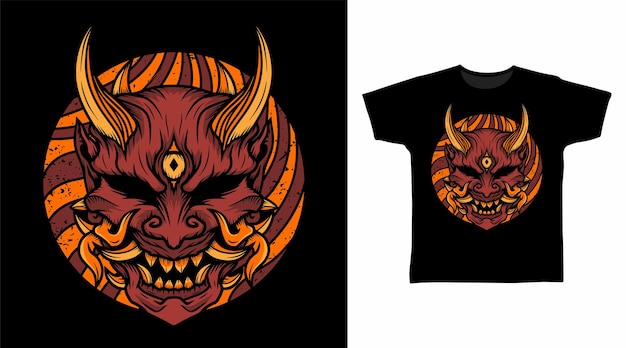 Concetto di design della maglietta del guerriero della maschera di Oni