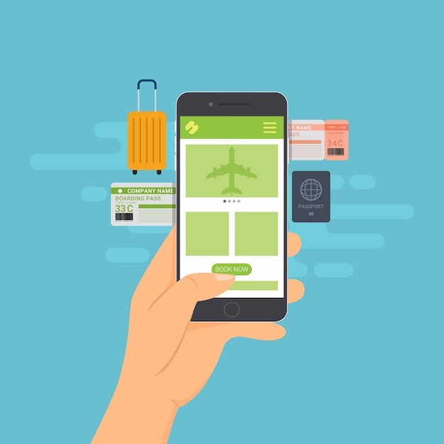 Concetto di design di prenotazione online biglietto aereo