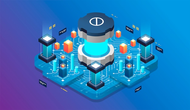 Concetto di design isometrico realtà virtuale e realtà aumentata. sviluppo e programmazione software