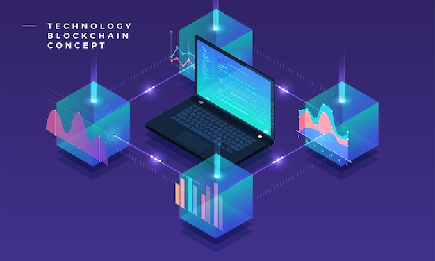 Concetto di design piatto blockchain e tecnologia di criptovaluta