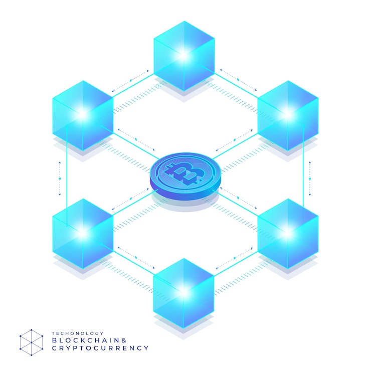 Vettore concetto di design piatto blockchain e tecnologia di criptovaluta