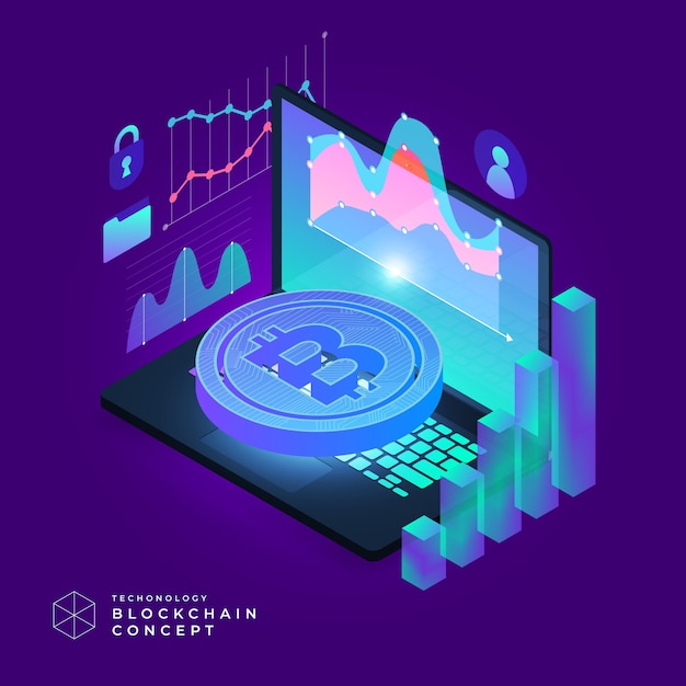 Concetto di design piatto blockchain e tecnologia di criptovaluta