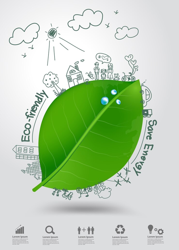 Vettore concetto di ecologia di vettore che attinge foglia verde