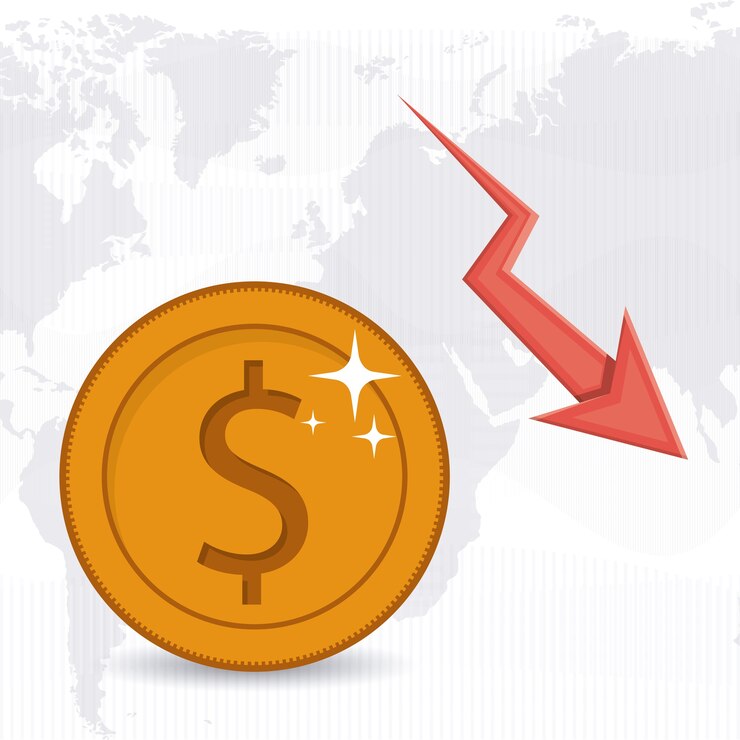 Vettore concetto di economia globale con icone di denaro