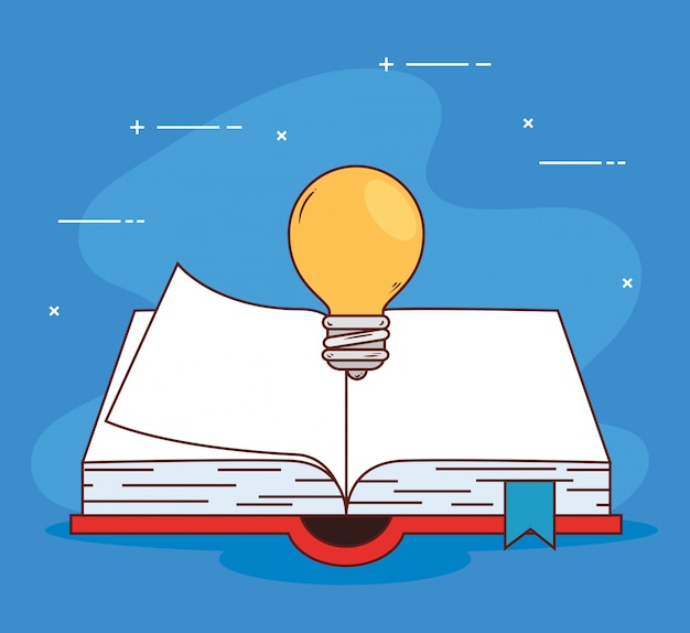 Concetto di educazione, libri aperti con lampadina