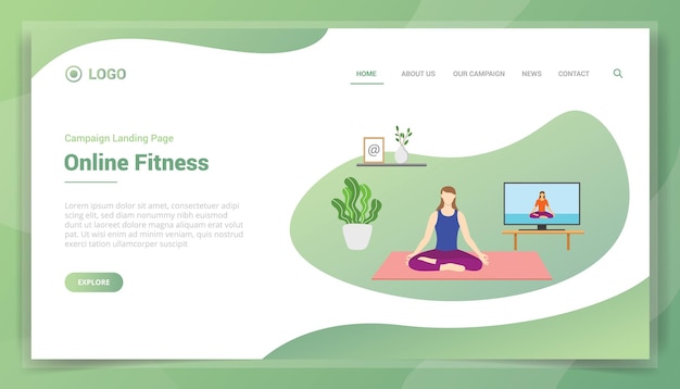Concetto di fitness online per la home page di atterraggio del modello di sito Web