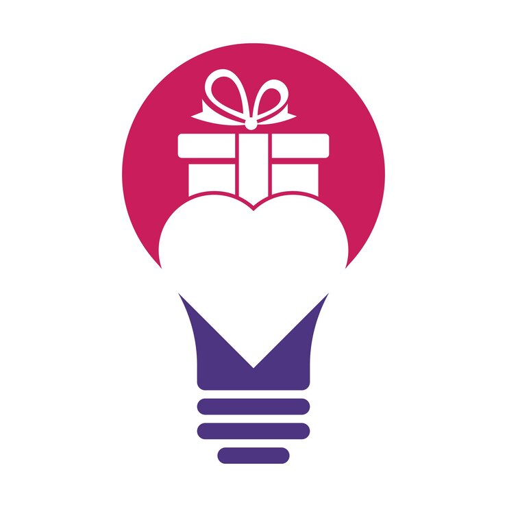 Vettore concetto di forma della lampadina regalo d'amore logo vector symbol icon design icona vettore logo regalo cuore