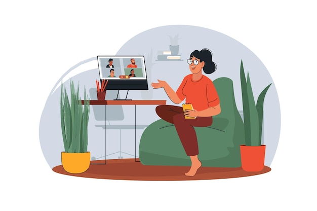 Concetto di formazione online con scene di persone nel design piatto dei cartoni animati Lo studente comunica
