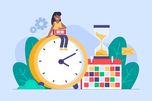 Concetto di gestione del tempo disegnato a mano piatta