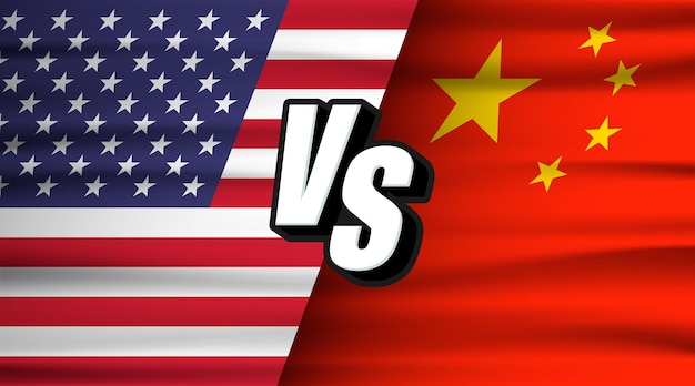 Concetto di guerra commerciale. Americano contro Cina. Bandiera USA e Cina. Scambio globale di affari di tariffa internazionale. Illustrazione vettoriale