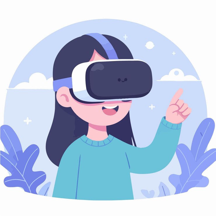 Vettore concetto di illustrazione del design piatto di un viaggio di esplorazione del mondo digitale con la tecnologia della realtà virtuale