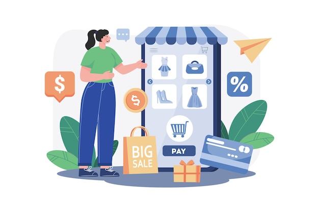 Concetto di illustrazione dell'applicazione per lo shopping online Un'illustrazione piatta isolata su sfondo bianco