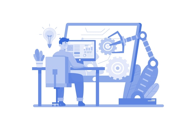 Concetto di illustrazione dell'automazione industriale su sfondo bianco