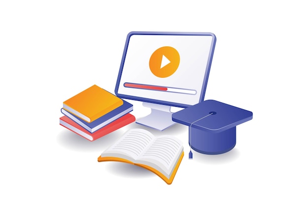 Concetto di illustrazione dell'istruzione scolastica online con laptop