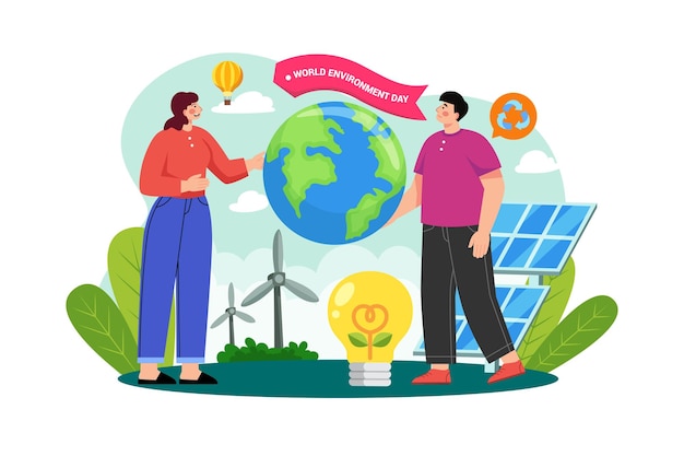 Concetto di illustrazione della giornata mondiale dell'ambiente su sfondo bianco