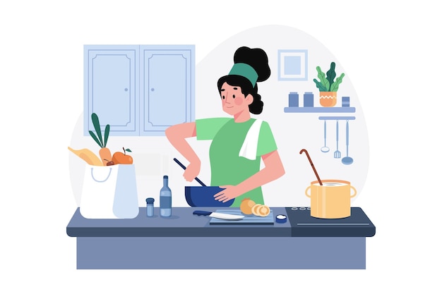 Concetto di illustrazione di cucina e cucina su sfondo bianco