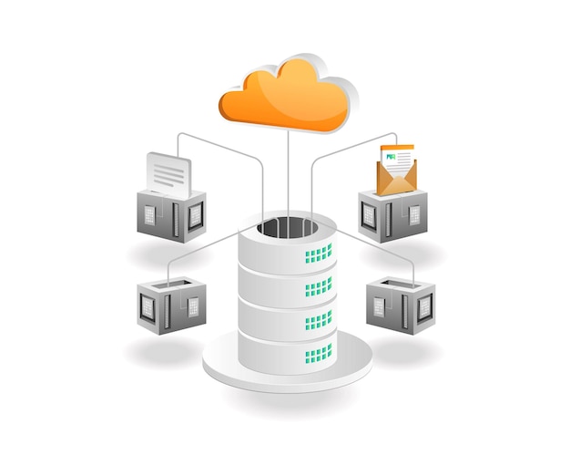 Concetto di illustrazione isometrica Rete cloud del server di database