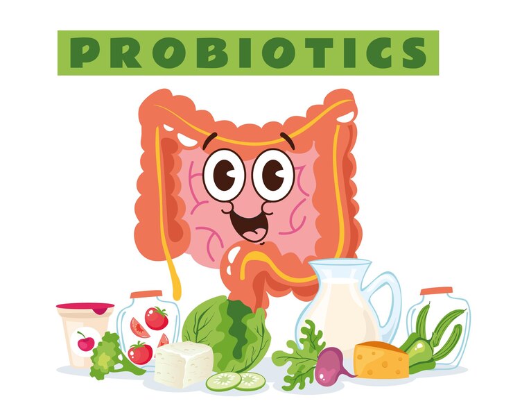 Vettore concetto di infografica vettoriale di alimenti ricchi di probiotici fermentati