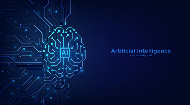 Concetto di intelligenza artificiale AI cervello digitale sulla scheda madre del circuito sfondo tecnologico futuristico illustrazione vettoriale per banner e modello web