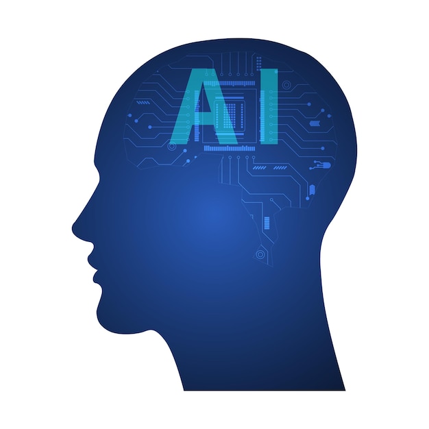 Concetto di intelligenza artificiale Conto creativo con schede a circuiti e dati binari che fluiscono