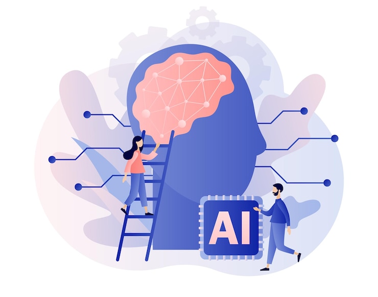 Concetto di intelligenza artificiale Informazioni sull'analisi dell'apprendimento automatico dell'IA Cervello digitale