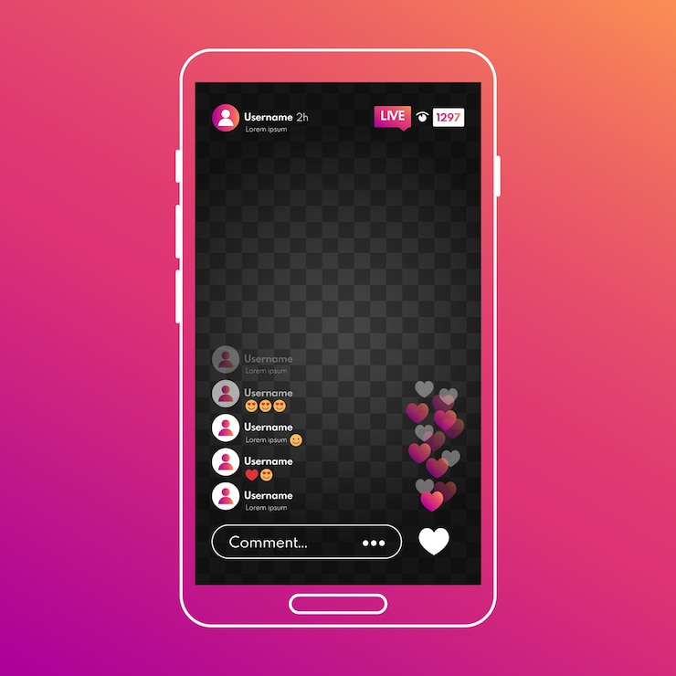Vettore concetto di interfaccia instagram streaming live