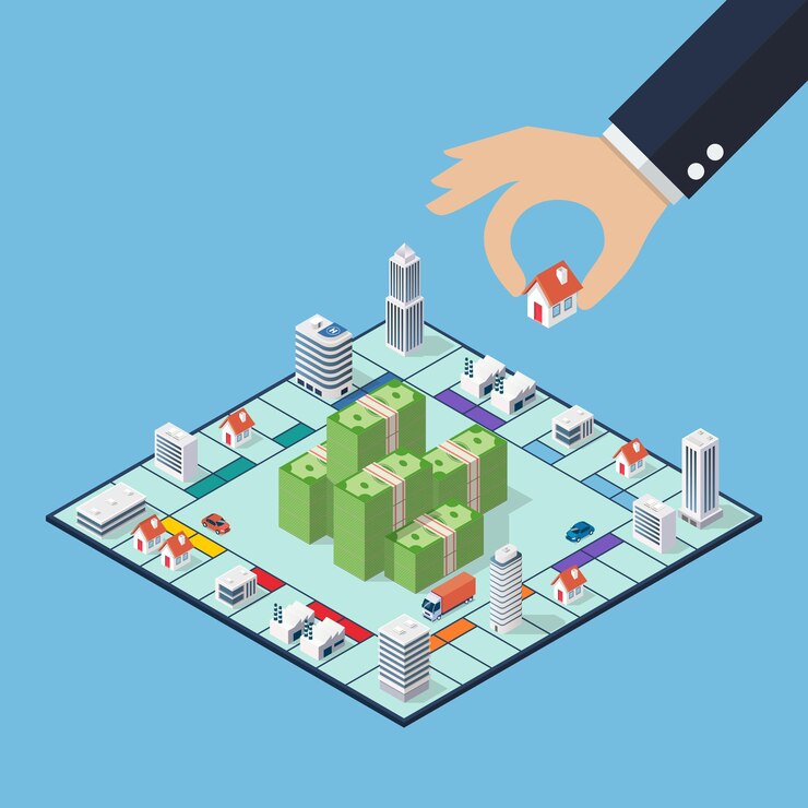 Concetto di investimento immobiliare sul gioco da tavolo