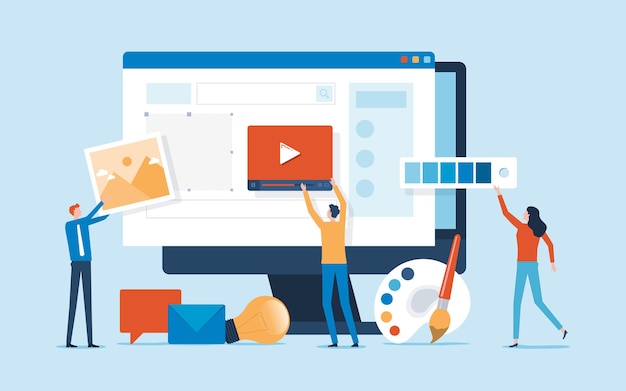 concetto di lavoro della squadra di progettazione web e applicazioni mobili