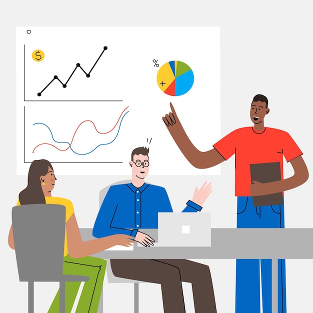 Concetto di lavoro di squadra disegnato a mano con statistiche