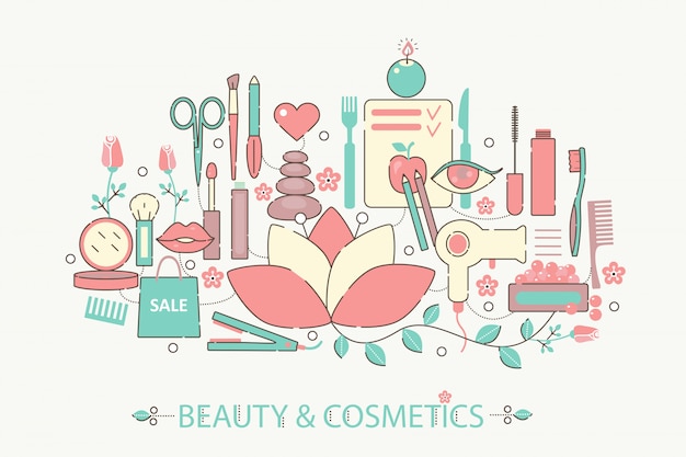Concetto di linea piatta di bellezza e cosmetici