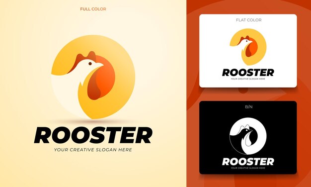 concetto di logo gallo stilizzato e un sole di sfondo in vettoriale modificabile