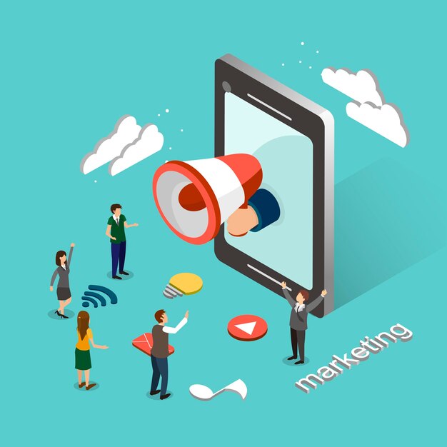 Concetto di marketing online in 3d design piatto isometrico