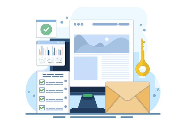 Concetto di misurazione delle prestazioni dei contenuti o analisi dei contenuti marketing dei contenuti basato su dati
