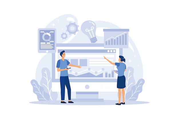 Concetto di ottimizzatore SEO Idea di ottimizzazione dei motori di ricerca per il sito Web come pagina Web di strategia di marketing