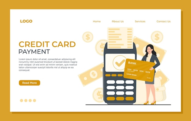 Concetto di pagamento online scansione del codice qr carta di credito Modello di pagina di destinazione per il sito web