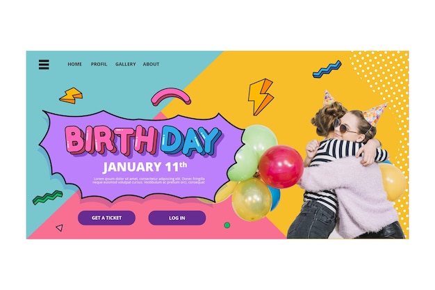 Concetto di pagina di destinazione di compleanno