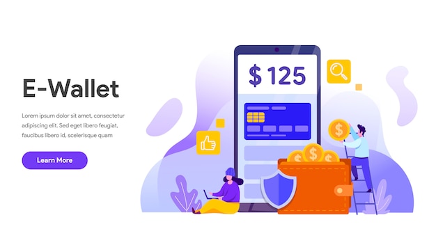 Concetto di portafoglio elettronico con cellulare per landing page, sito Web, homepage